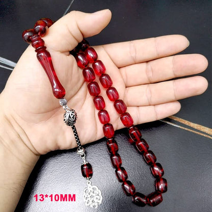 ALBASHAN Tasbih Red Resin 10x13mm Misbaha Turkish Design Muslim Accessories Islamic Bracelet Eid Gift - size: 10*13mmx33beads