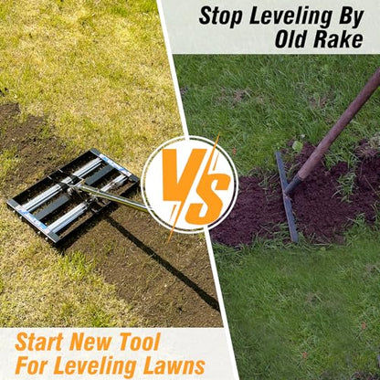 Updated Lawn Leveling Rake 17"x10", Lawn Leveler with Aluminum Rollers | Yard Leveling Rake Stainless Steel with 27-80" Adjustable Handle, Heavy-Duty Lawn Rake Suit for Garden, Golf Lawn, Farm - size: 17''x10'' With Roller (Black)