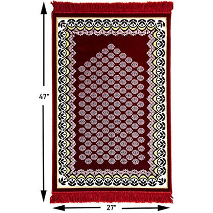 Modefa Turkish Islamic Prayer Rug - Thin & Lightweight Velvet Praying Carpet - Soft Muslim Praying Mat Janamaz - Ramadan or Eid Gift for Men & Women - with Car Hanger - Vined Arch (Daisy Red) - color: Daisy Red