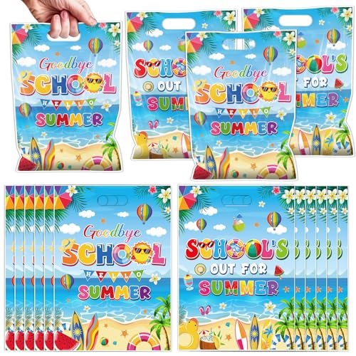 Falueqg School's Out for Summer Party Favors - 50 Pcs End of School Year Goodie Candy Gift Bags Goodbye School Hello Pool Party Supplies for Summer Vacation Graduation Preschool Decorations - color: Goodbye School Hello Summer