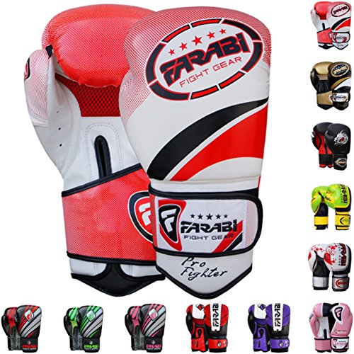 Farabi Pro Fighter Boxing Gloves Sparring Gym Bag Punching Focus Pad Mitts - color: Red, size: 12Oz
