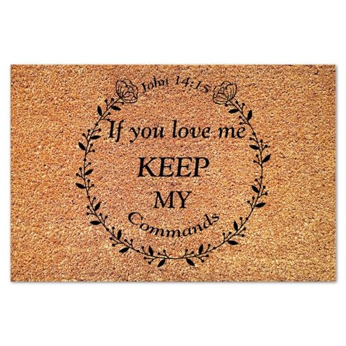 If You Love Me,Keep My Commands Coir Doormat Bible Verse Doormat Rustic Thick Durable Non Slip Mat for Entry Garage Patio High Traffic Areas 16x24in - color: Style-18, size: 2' x 1'4" (Rectangular)