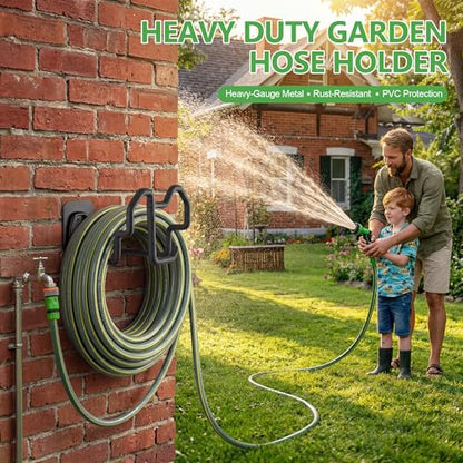 Wall Mount Hose Holder with Nozzle Slot,Rust Resistant,Matte Black | Multi-purpose heavy duty garden hose holder with rust resistance,easy to assemble for indoor and outdoor use,fits 100ft hoses - color: Matte Black
