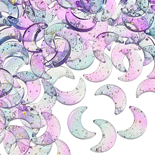 LiQunSweet 100 Pcs Fantasy Lilac Color Glass Charms Glittery Crescent Moon Charms for Earring Bracelet Necklace Jewelry Making - color: Moon Lilac Charms_100 Pcs