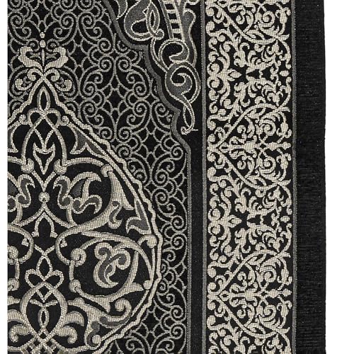 Modefa Luxury Islamic Thin Travel Prayer Mat in Satin Gift Bag - Deluxe 4 Piece Travel Set with Dua Book & Prayer Beads Tesbih - Thin Chenille Turkish Praying Carpet - Eid Gift Set (Black) - color: Black
