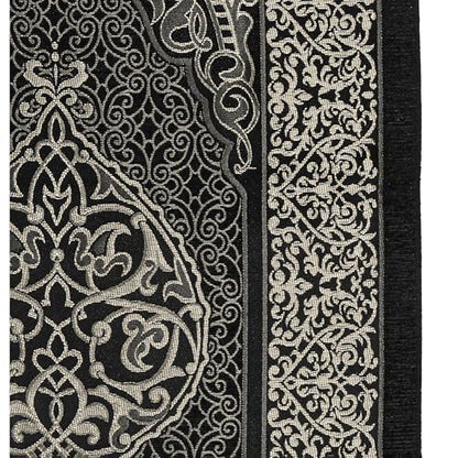 Modefa Luxury Islamic Thin Travel Prayer Mat in Satin Gift Bag - Deluxe 4 Piece Travel Set with Dua Book & Prayer Beads Tesbih - Thin Chenille Turkish Praying Carpet - Eid Gift Set (Black) - color: Black