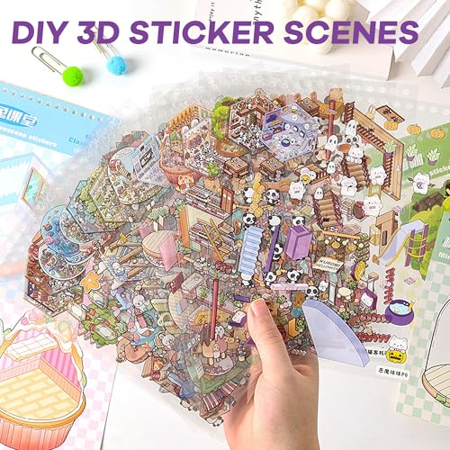 Scene Sticker – 20 Sets DIY 3D Sticker Scene Book Cute Cartoon Stickers Kit – Fun Sticker Therapy Activity for Stress Relief, Crafts & Gifts - color: Pink - 20 Sets