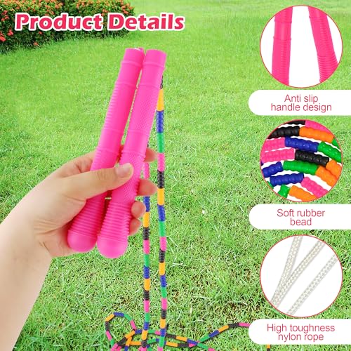 Coolrunner 16 FT Long Jump Rope(4 PACK), Double Dutch Jump Ropes Soft Beaded Skipping for Kids Adults Plastic Segmented Long Enough for 4-5 Jumpers - color: pink