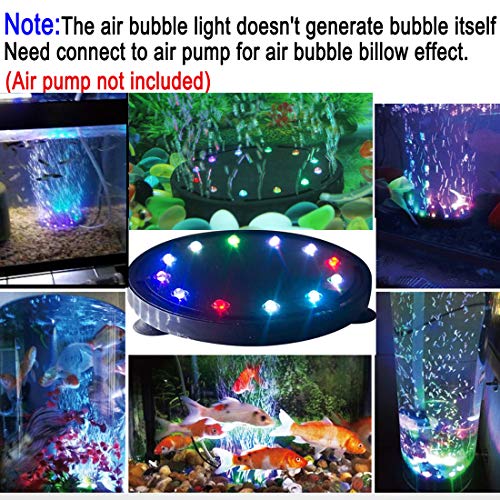 5 inch 12 LED Aquarium Bubble Light Air Stone, Fish Tank LED Air Bubbler Light Submersible Air Pump Bubble Stone Lamp for Turtle Fish Tank Decoration