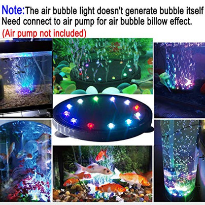 5 inch 12 LED Aquarium Bubble Light Air Stone, Fish Tank LED Air Bubbler Light Submersible Air Pump Bubble Stone Lamp for Turtle Fish Tank Decoration