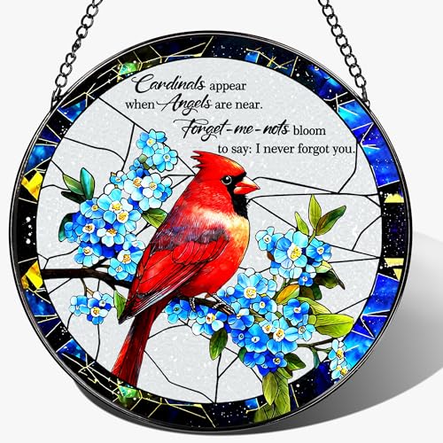 Cardinal Stained Glass Window Hanging, 8 Inch Sun Catchers Indoor Window, Suncatchers for Windows Hanging, Home Decor and Memorial Gift, Sympathy Gift, Cardinal Gifts, in Memory of Loved One Gifts - color: Memorial Cardinal