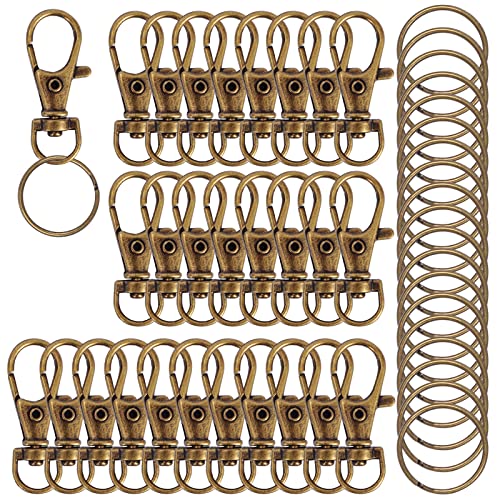 120PCS Premium Swivel Lanyard Snap Hook with Key Rings, Metal Keychain Hooks for Jewelry Making, Crafts (Bronze) - color: Bronze-colored