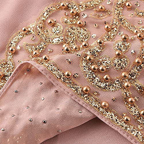 Women Fashion Chiffon Muslim Head Scarf Arabic Hijab Long Scarf Wrap - color: Beading Pink