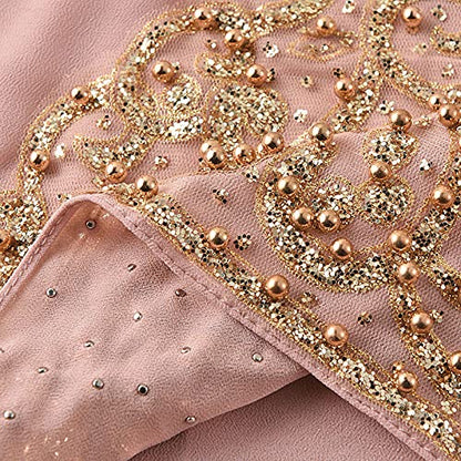 Women Fashion Chiffon Muslim Head Scarf Arabic Hijab Long Scarf Wrap - color: Beading Pink