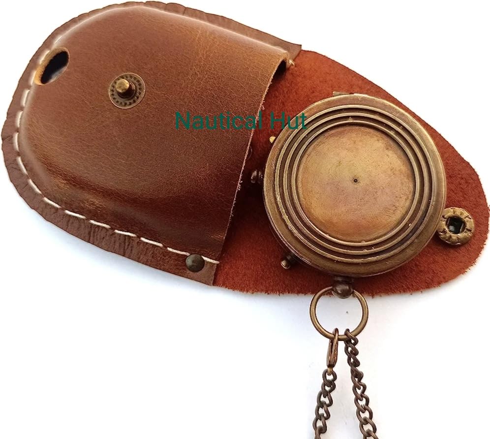 Be Strong and Courageous for The Lord Engraved Brass Antique Compass with Leather Case - Joshua 1:9 Brass Pocket Compass Camping & Hiking Compass for Birthday, Anniversary, Graduation, Baptism (X)