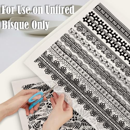 SUPERDANT 6PCS Mixed Underglaze Paper Transfer Potted Plants Fish Transfer Paper for Clay Ceramic Camping Lace Porcelain Under Glaze Transfers for Pottery Underglaze Decal Papers Handcrafted Gifts - style: Mixed Styles (Lace Trim)
