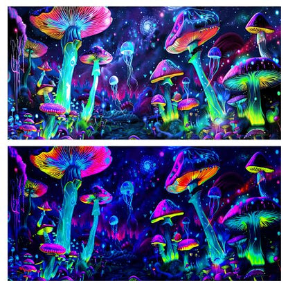 30X18IN Blacklight Aquarium Background UV Reactive Mushroom Background Starry Sky Terrarium Background with 10 EVA Double-Sided Tape - size: 30X18in/75X45cm