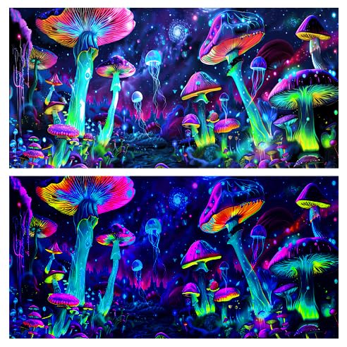72X24IN Blacklight Aquarium Background UV Reactive Mushroom Background Starry Sky Terrarium Background with 10 EVA Double-Sided Tape - size: 72X24in/180X60cm