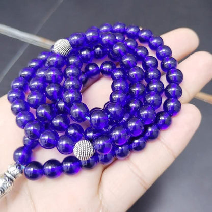 ALBASHAN blue tasbih 8mmx 99 100 beads with Metal tassel prayer beads gift Muslim Rosary - size: 8MMX100BEADS