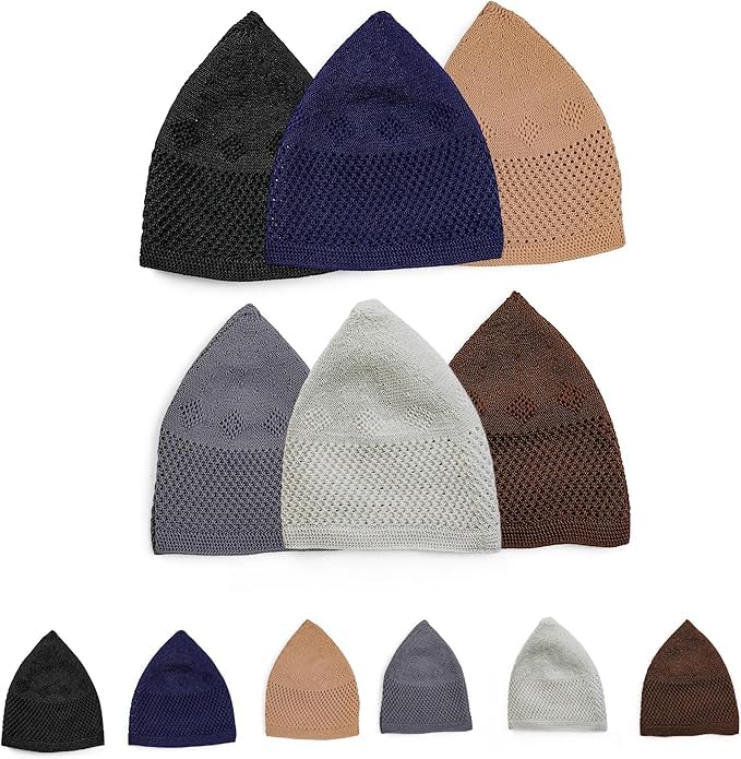 Muslim Kufi Hats for Men, Velvet Crochet Islamic Prayer Cap, Stretchable, Breathable Knit Skull Beanie,Standard Size - color: Zumrut - Mix 1