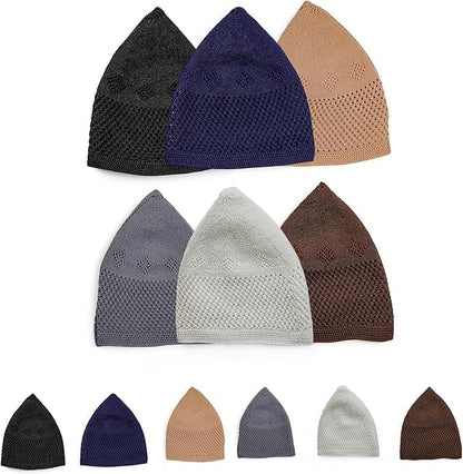 Muslim Kufi Hats for Men, Velvet Crochet Islamic Prayer Cap, Stretchable, Breathable Knit Skull Beanie,Standard Size - color: Zumrut - Mix 1