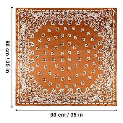 AWAYTR 35” Large Satin Square Head Scarf - 2Pcs Silk Like Floral Head Scarves Square Satin Hair Scarf Bandanas for Women - color: Cashews (Coffee+navy)