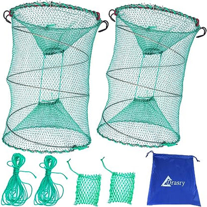 Foldable Fishing Trap for Bait Shrimp Crawfish Minnow Net Portable Accessories 11.8 x 11.8 x 15.7 (30cm x 40cm) 1/4 in Mesh Collapsible Fish Trap - color: 2Pcs