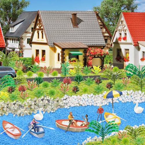 QUOZUO 82pcs Model Plants Miniature Trees Train Scenery Rainforest Fairy Garden Accessories Model Railway River Stone Artificial mini Plants Park Garden Scene Architecture Building Model