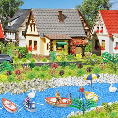 QUOZUO 82pcs Model Plants Miniature Trees Train Scenery Rainforest Fairy Garden Accessories Model Railway River Stone Artificial mini Plants Park Garden Scene Architecture Building Model