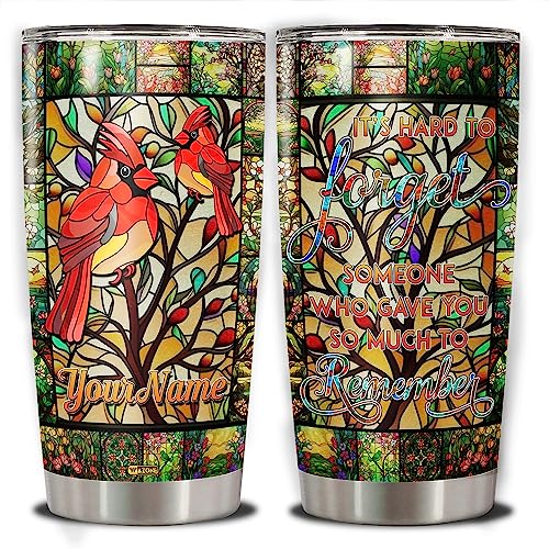 WAZONE Personalized Tumbler With Lid 20oz 30oz Cardinal Birds Stainless Steel Insulated Cup Vacuum Travel Mug Its Hard To Forget Someone Who Gave You So Much To Remember Sympathy Gift Style - color: Cardinal