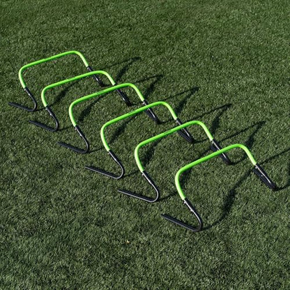 QUICKPLAY Adjustable Speed Hurdles Set of 6 - Soccer Training Hurdles for Agility Drills, 6in 9in 12in Height Settings, Portable Football Agility Hurdles with Carry Bag | 3-in-1 heights: 6, 9 & 12 in, Quick-click adjust, Footwork & plyometric drills, Port