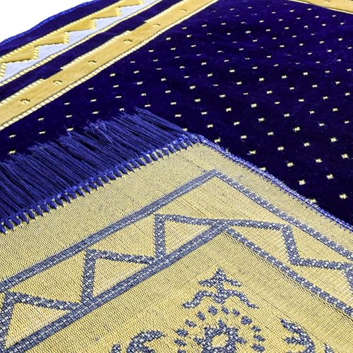 Muslim Prayer Rug, Soft Plush Thin Islamic Prayer Mat, Janamaz, Sajada, Praying Carpet, Islamic Gift, Foldable Portable Turkish Prayer Mat for Men&Women, Lightweight Travel Prayer Rug, 26"x43" - color: Taif / Navy