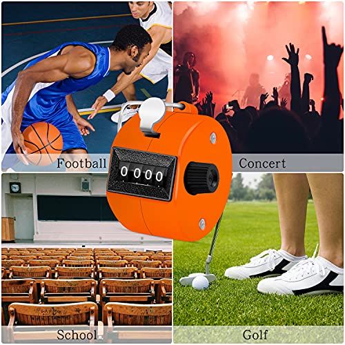 Eliamo 12 Pcs Hand Tally Counter 4-Digit Lap Counter Clicker, Manual Mechanical Handheld Pitch Click Counter with Finger Ring for School Golf & Knitting Row Croche - color: Orange