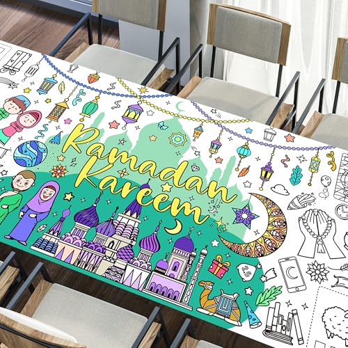 Ramadan Coloring Poster Large Ramadan Kareem Coloring Tablecloth Crafts Paper Tablecloth for Home DIY Drawing Games Party Supplies 30 x 72 Inch - color: Ramadan