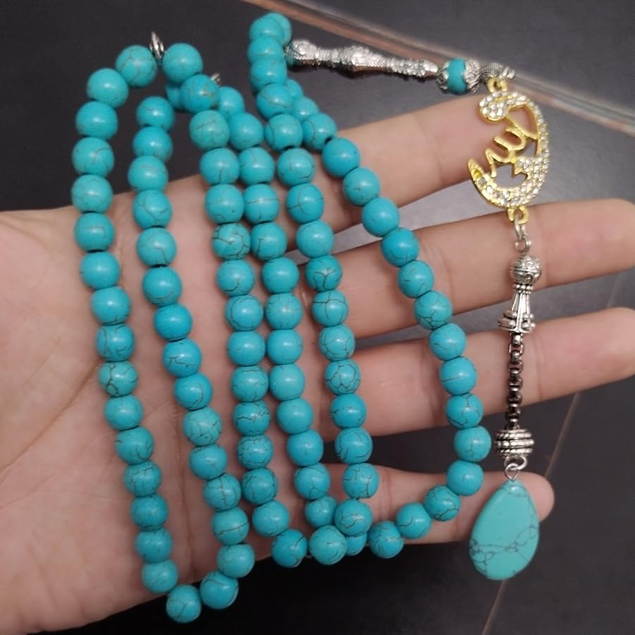 ALBASHAN Tasbih Turquoises stone 99 100 Prayer Beads Misbaha Islamic Eid Gift Muslim bracelets - size: 8mmx99beads