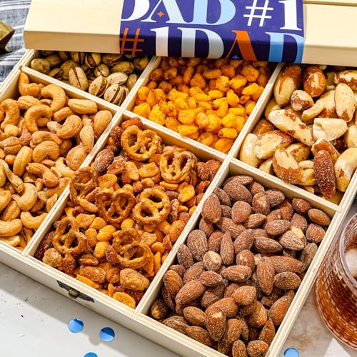 Fathers Day Gift Basket, Nut Gift Basket in Reusable Wooden Crate, Healthy Gift Option, Gourmet Snack Food Box, with Unique Flavors, Great for Dad, Father, Grandfather, Bonnie & Pop - style: Father's Day