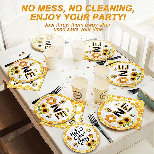 Qyeahkj 100 Pcs Bee 1st Birthday Party Supplies Paper Plates and Napkins Set Disposable Bee First Birthday Tableware Decorations for Bees Theme Baby Shower Serves 25 - style: Bee 1st