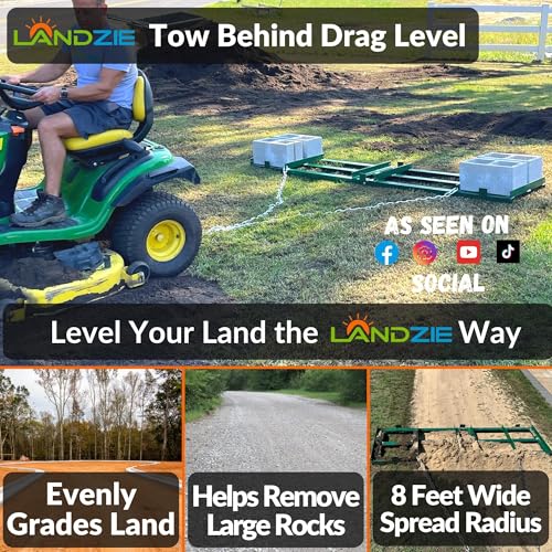 The Original 8FT Drag Harrow Driveway Grader, 64 LB Heavy Duty Tow Behind Lawn and Landscape Rake, Gravel Driveway Drag, Power Rake , Lawn Leveler - style: 8' Level