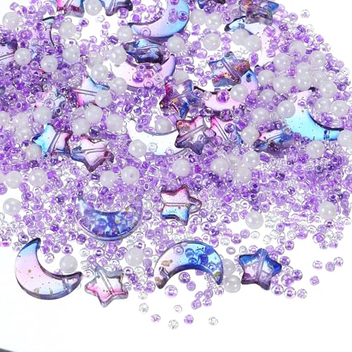 uxcell 110Pcs Star Moon Beads, Star Moon Acrylic Pearl Beads Crystal Glass Spacer Bead for DIY Making Jewelry Bracelets Craft, Light Purple - color: Light Purple