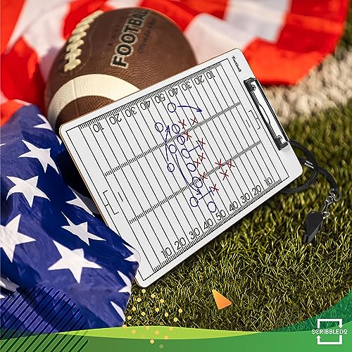 SCRIBBLEDO Football Dry Erase Whiteboard for Coaches, 15x9 Double Sided Coaching Clipboard for Plays Drills and Lineups, Coach Gift