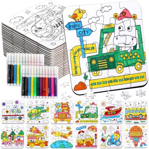 Transportation Puzzle Craft for Kids-Train Party Favors DIY Activities Toys - color: Transportation Colorful