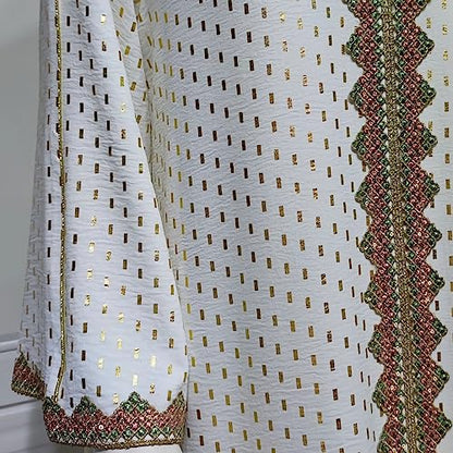 FPOVFPO Women's Muslim Abaya One-Piece V Neck Bronzing Dress Islamic Full Length Kaftan Daily Casual - color: White, size: Medium