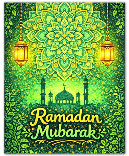 ZUKIY Islamic Wall Art - Lantern Mandala Green - Muslim Wall Decor for Living Room - Islamic Home Decor - 8x10 Unframed Poster - color: Lantern Mandala Green