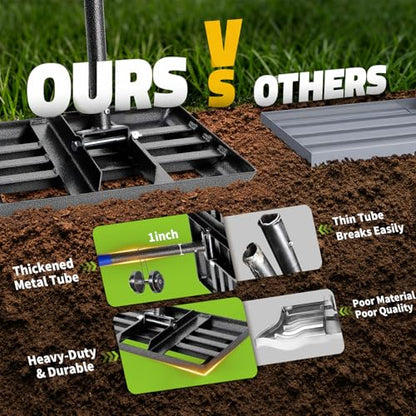 Lawn Leveling Rake, 6 FT Long Lawn Leveler with 17 x 10 Small Rakes Head for Smooth Garss Soil Dirt Sand, High Effect Long Handle Ground Leveling Tool with Round Edge for Yard Garden, No Flip - size: 17"x10" , 6 ft