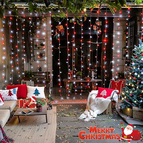 JMEXSUSS 300LED Red and White Christmas Curtain Lights for Bedroom, Plug in - color: Red and White, size: 300 LED