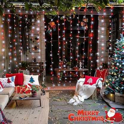 JMEXSUSS 300LED Red and White Christmas Curtain Lights for Bedroom, Plug in - color: Red and White, size: 300 LED
