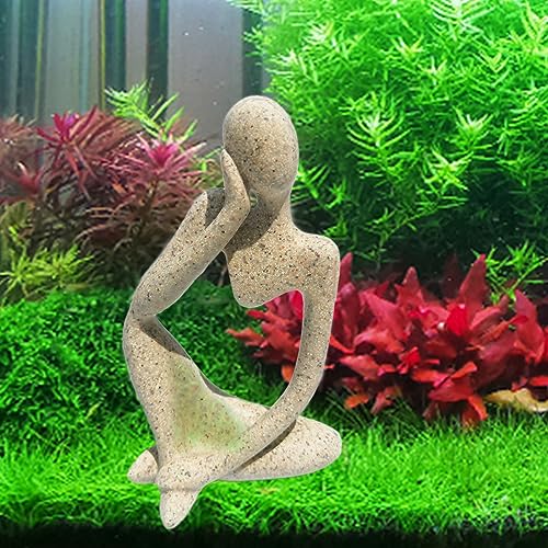 Sandstone Meditating Statue Fish Tank Decorations Betta Fish Aquarium Ornaments Small Thinker Statue Decorative Accessories for Underwater Landscaping Home Garden Décor