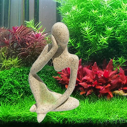 Sandstone Meditating Statue Fish Tank Decorations Betta Fish Aquarium Ornaments Small Thinker Statue Decorative Accessories for Underwater Landscaping Home Garden Décor