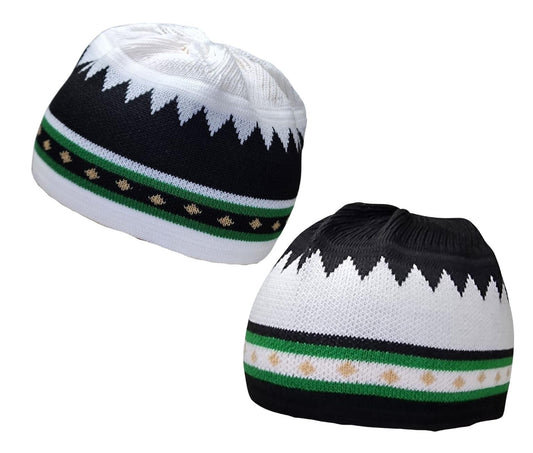 Set 2 PCS Muslim Beanies Kufi Hat for Men AMN-225B Skull Cap Islam Taqiyah Takke Eid Ramadan Gift - color: Color a