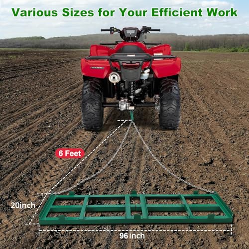 96” Driveway Drag Harrow, Lawn Leveling Rake, Heavy-Duty Tow-Behind Tool With 6Ft Reinforced Chain for ATV, UTV, Tractor, Mower Driveway Drag for Gravel, Soil, Yard & Landscape Grading - size: 8 Ft